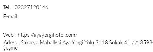 Aya Yorgi Hotel By T telefon numaralar, faks, e-mail, posta adresi ve iletiim bilgileri
